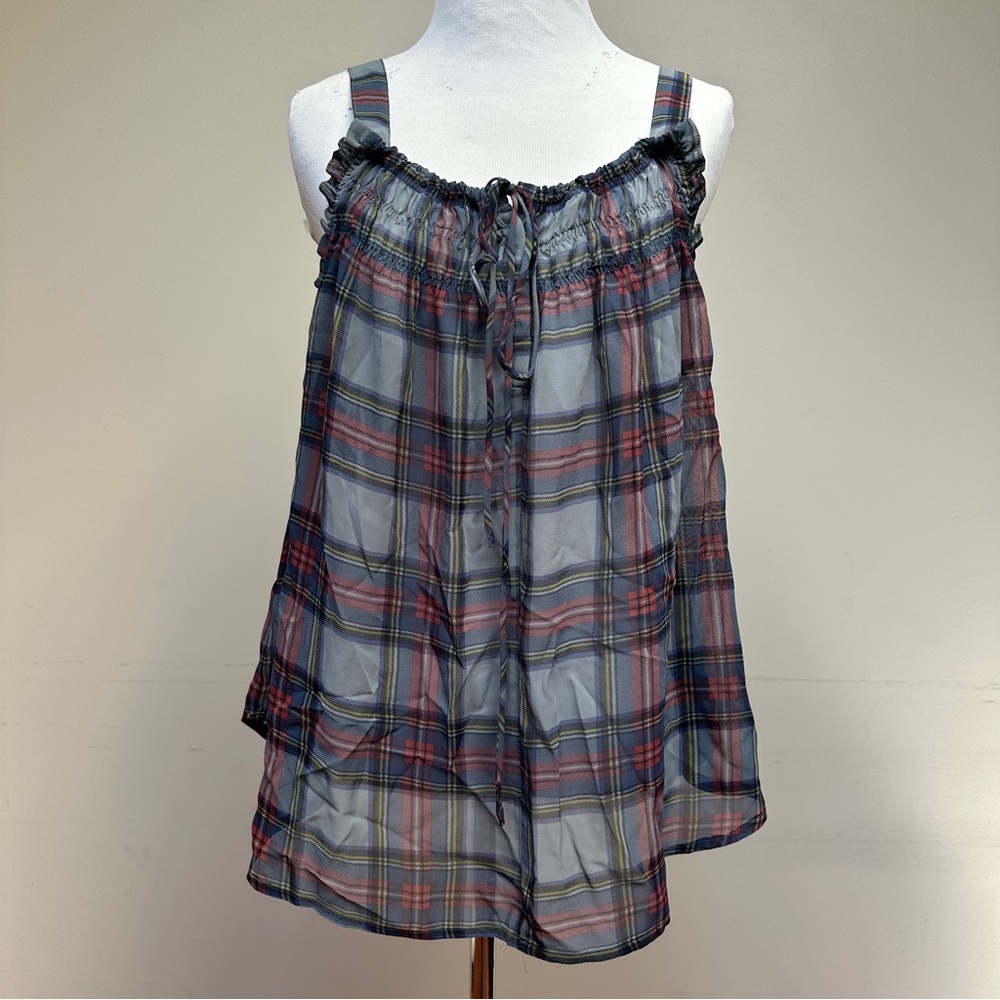Patterson J. Kincaid Sheer Plaid Sleeveless Top Size Large